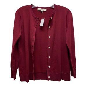 LOFT Button Front Long Sleeve Lightweight Cardigan Sweater Burgundy XS NWT